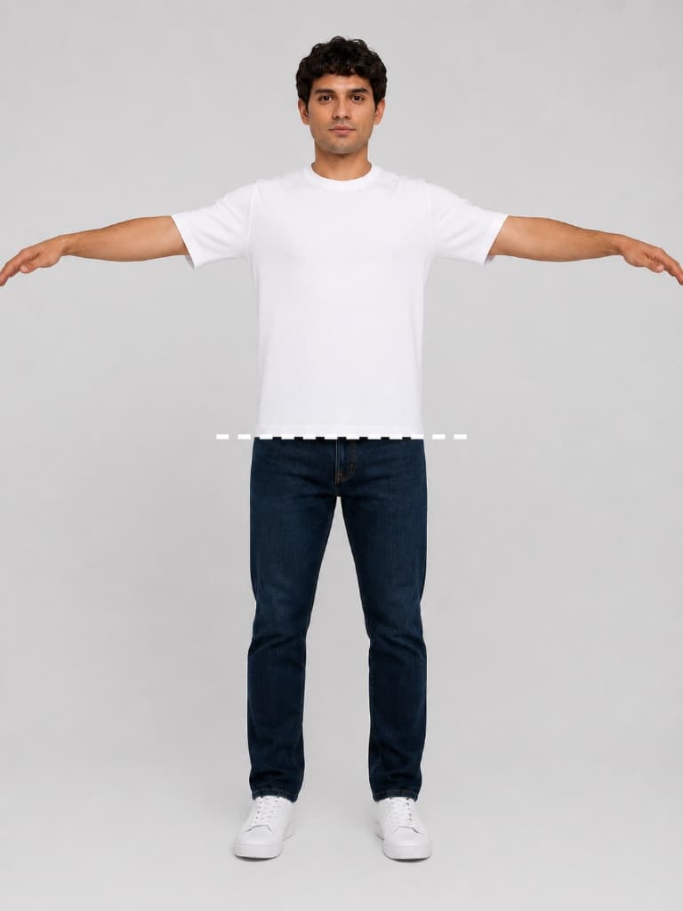 T-Shirt Länge: Der Saum endet genau auf Höhe des Hosenbunds